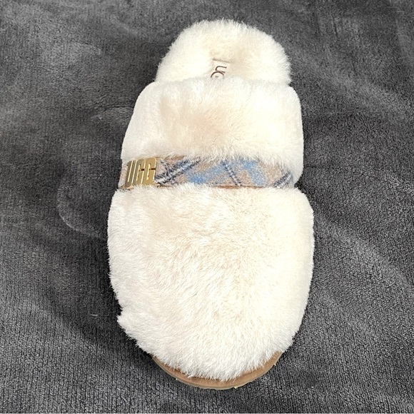 UGG Dalla Plaid Slippers Slides Clogs Gold Logo Sheepskin Winter Plaid Strap - Picture 3 of 11